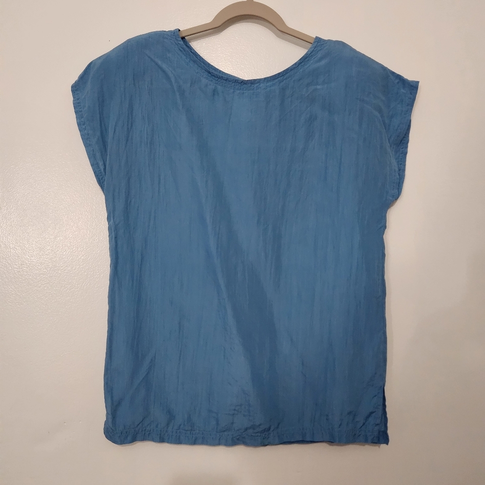 Vintage Stewart Sports 100% Silk Blouse XS Light Blue  Short Sleeve Minimalist